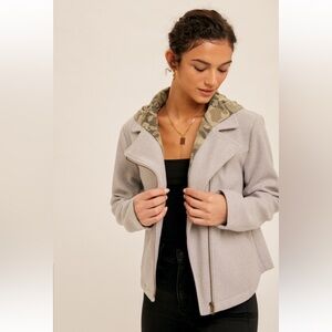 Camo Hoodie Insert Moto Jacket|Grey+Dusty Olive